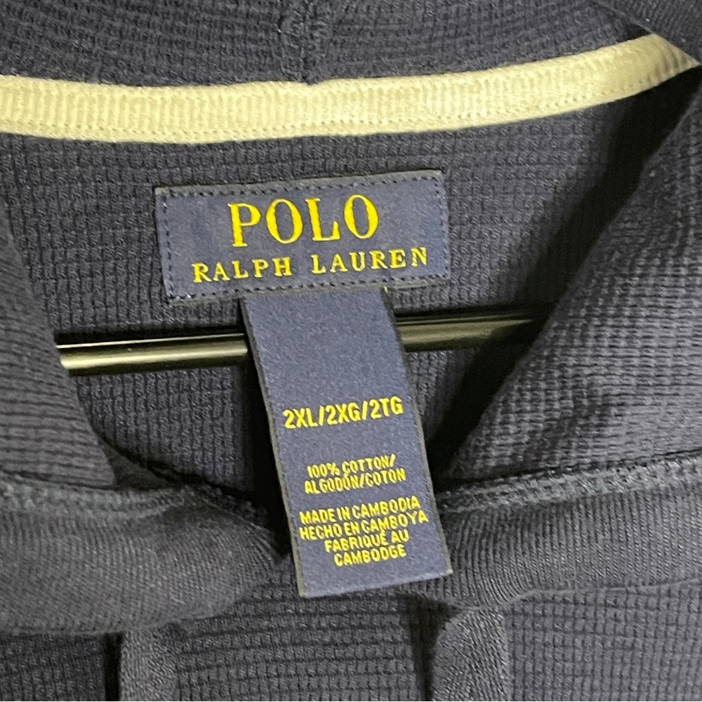 Polo Ralph Lauren Size 2XL XXL Waffle Hoodie Navy Blue Slim Fit 100% Cotton Men - Picture 2 of 6